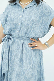 Robe longue imprimée bleu ciel