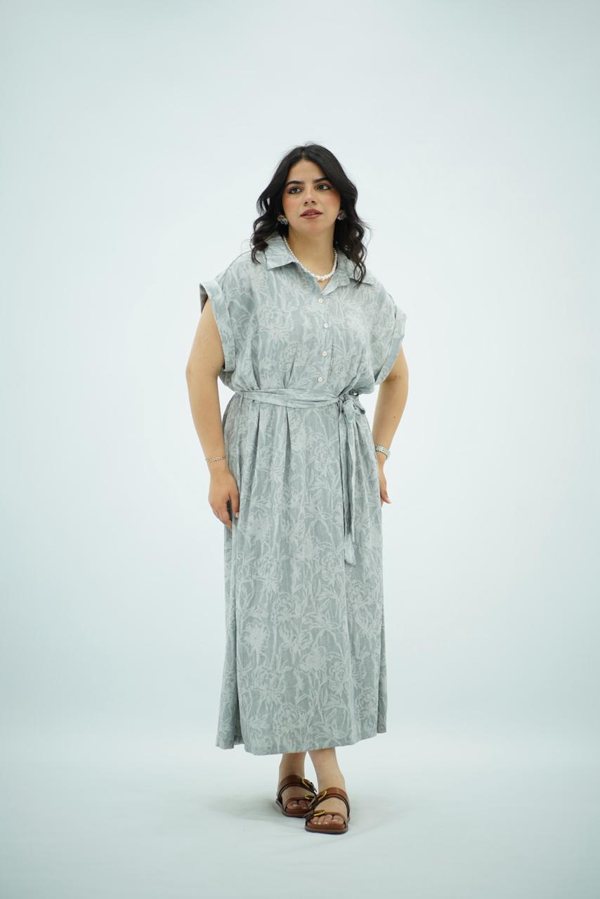 Robe longue imprimée gris perle