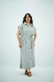 Robe longue imprimée gris perle