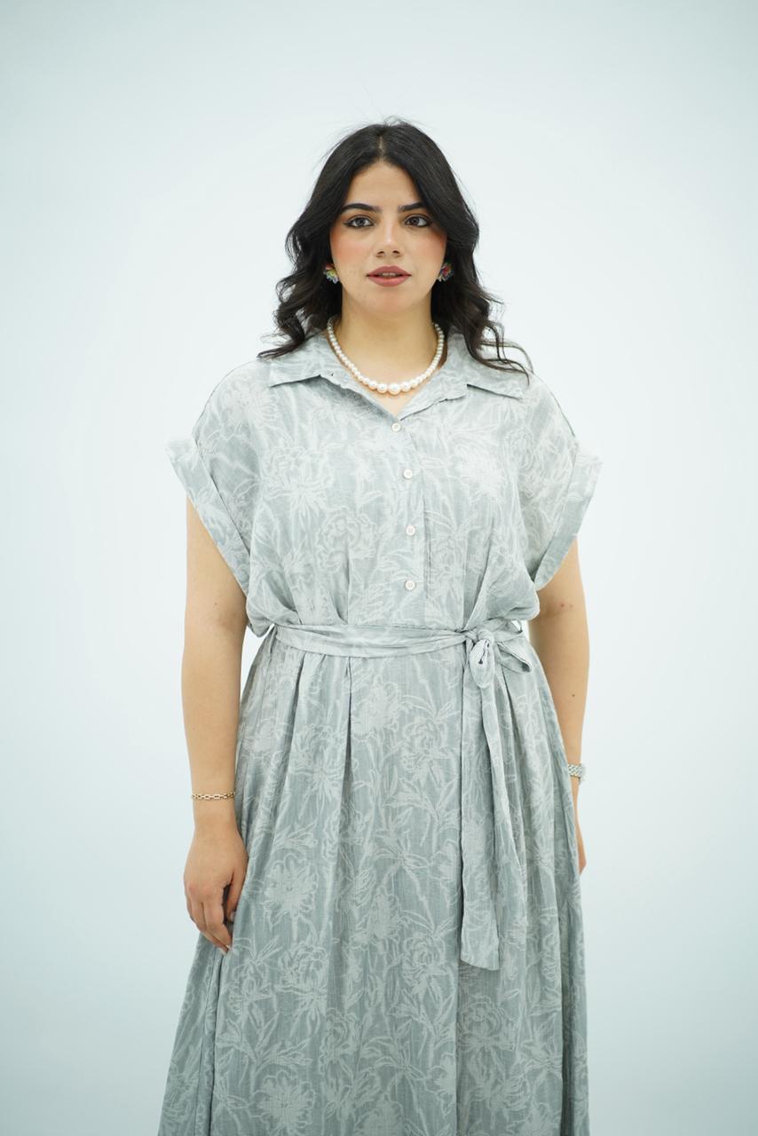 Robe longue imprimée gris perle