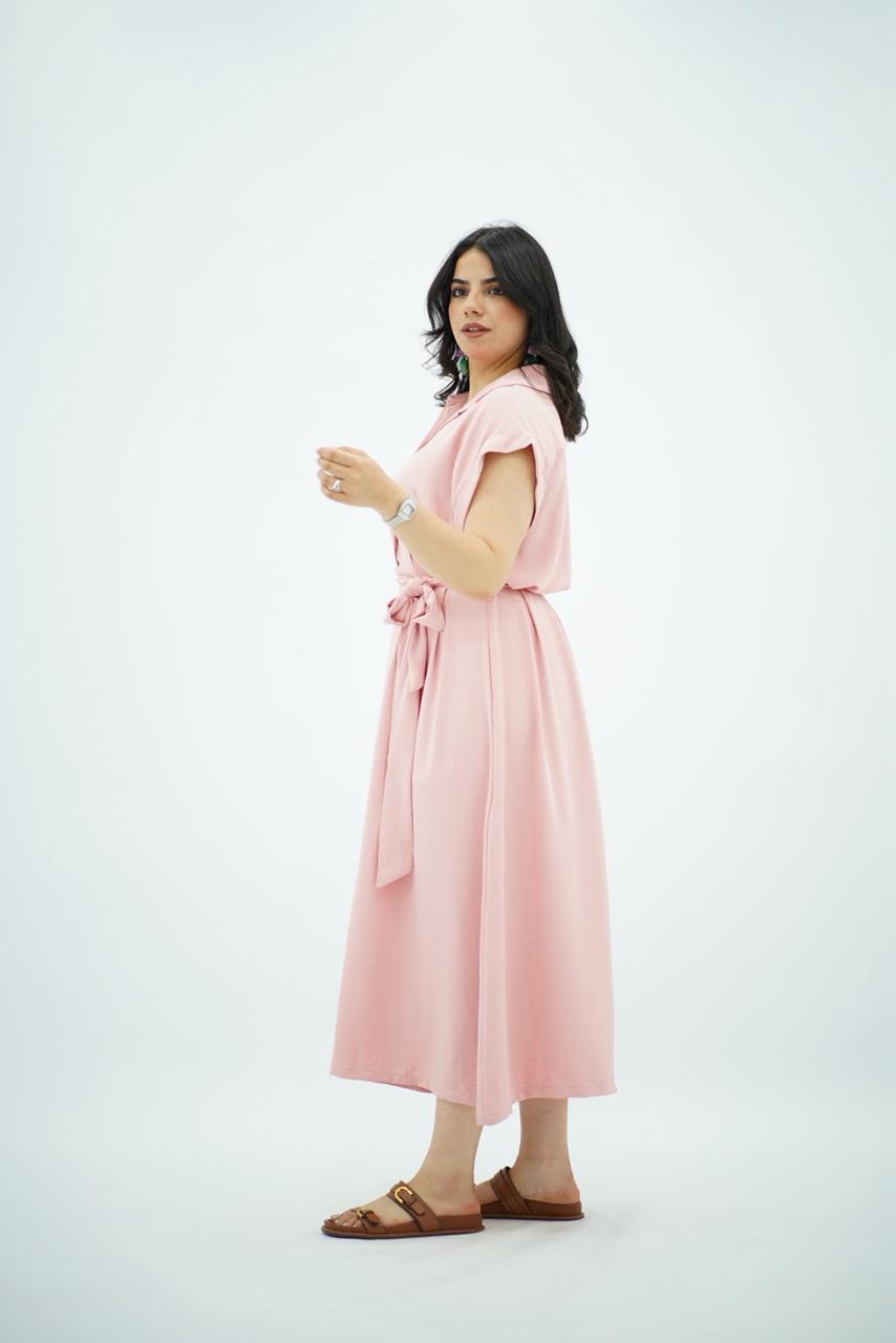 Robe longue rose poudré