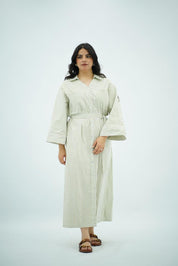 Robe chemise longue rayée vert avec ceinture