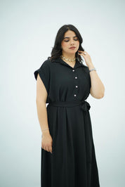 Robe longue noir ceinturée en crepe