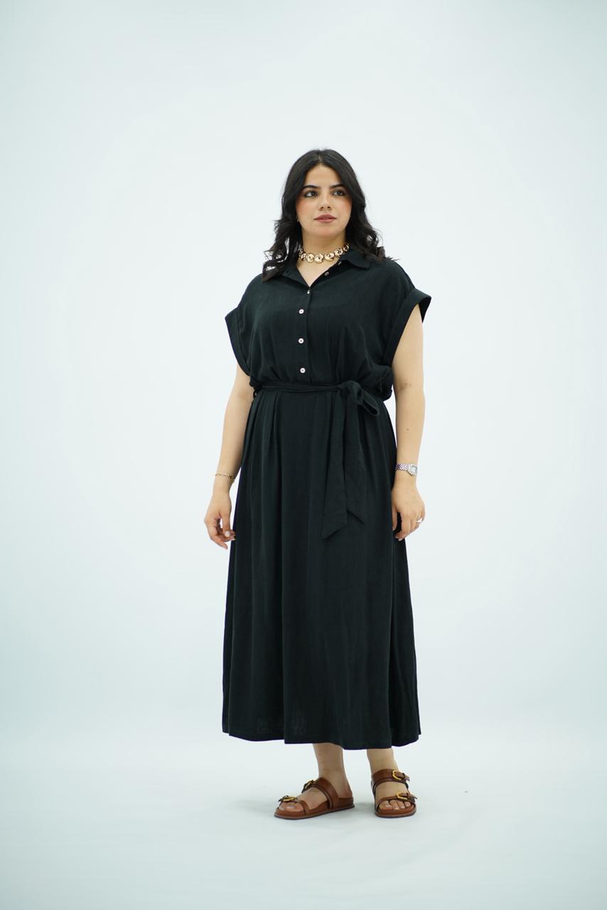 Robe longue  noir ceinturée