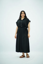 Robe longue  noir ceinturée