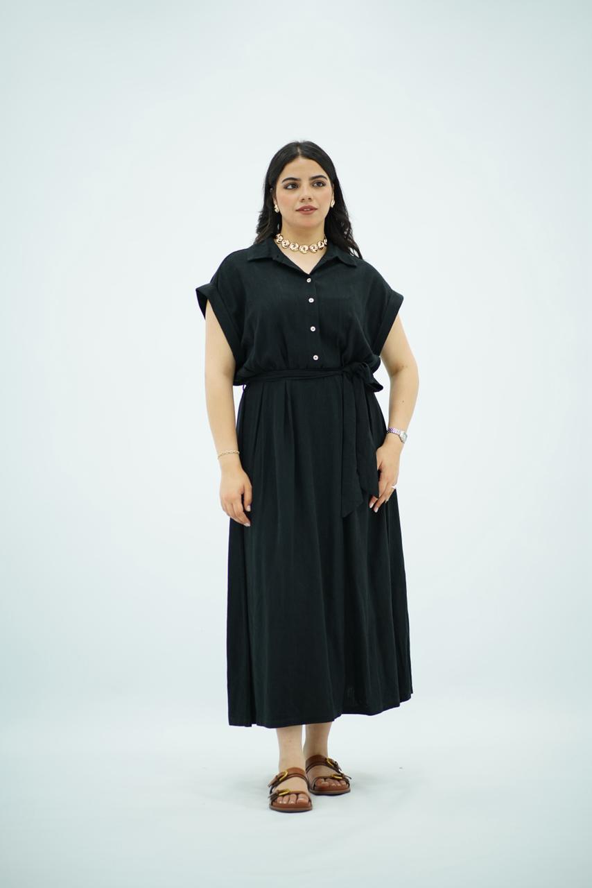 Robe longue  noir ceinturée