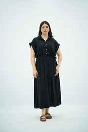 Robe longue  noir ceinturée