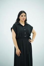 Robe longue  noir ceinturée