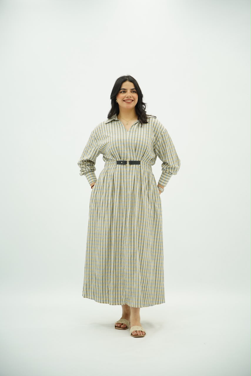 Robe à Carreaux avec Ceinture Fine