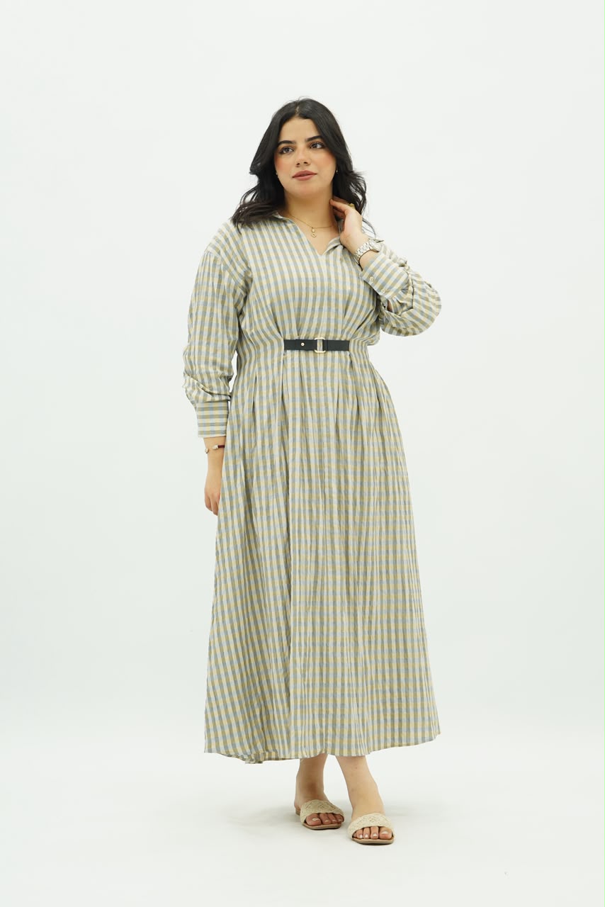 Robe à Carreaux avec Ceinture Fine