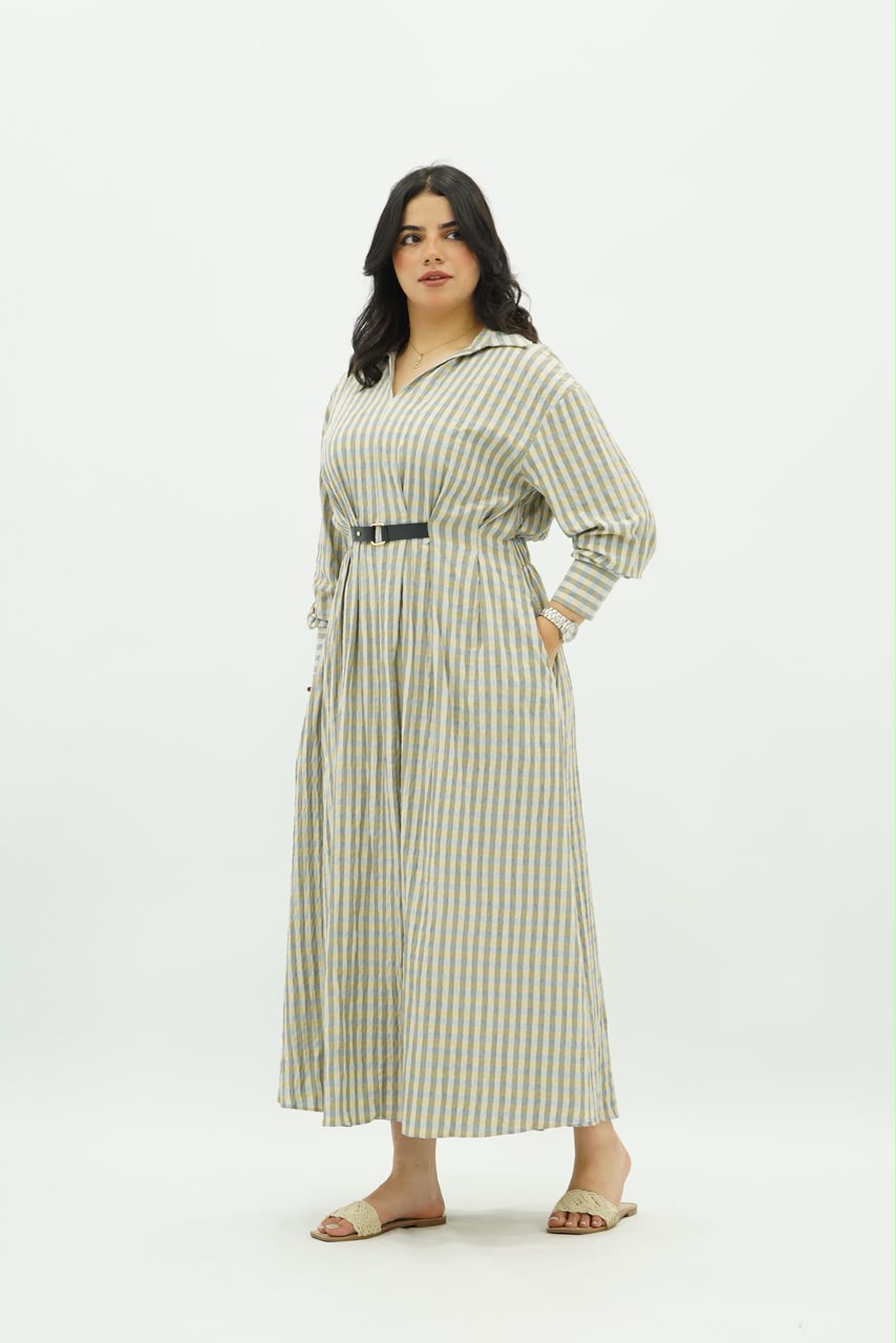 Robe à Carreaux avec Ceinture Fine