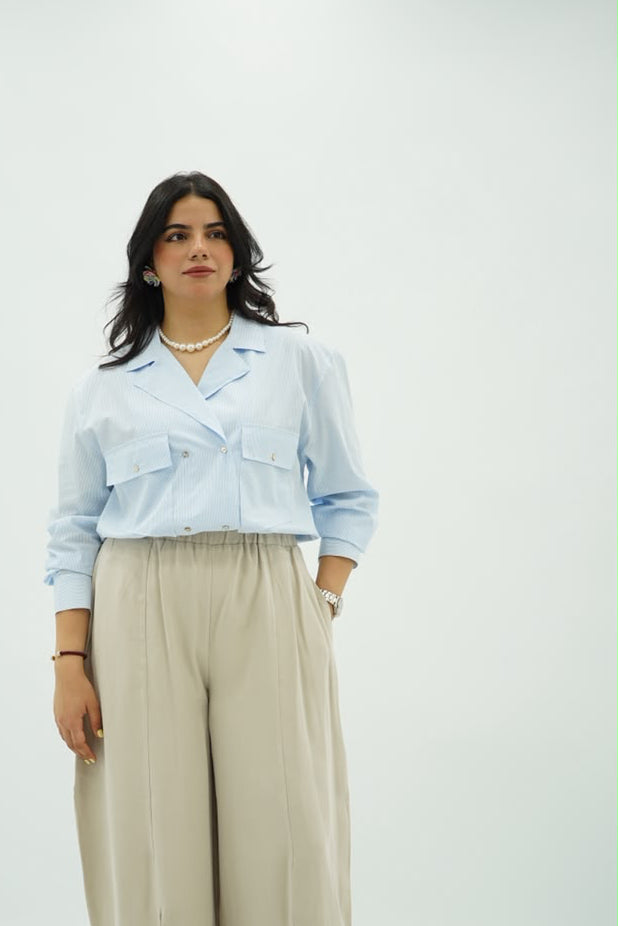Chemise Croisée à Rayures et Poches Cargo