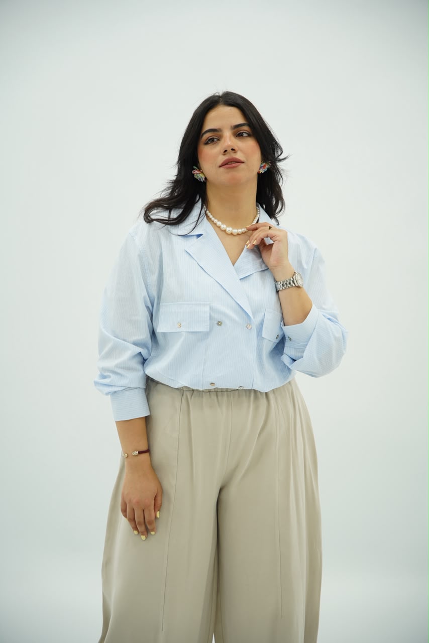 Chemise Croisée à Rayures et Poches Cargo
