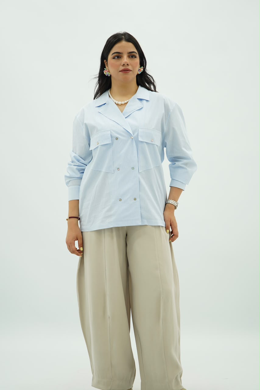 Chemise Croisée à Rayures et Poches Cargo
