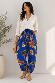 Pantalon Imprimé Tropical Bleu