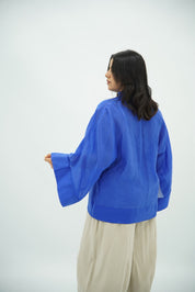 Chemise Kimono Fluide à Fermeture Nouée – Bleu Roi