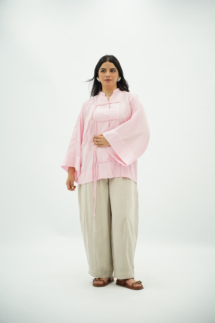 Chemise Kimono à Fermeture Nouée – Rose Bébé