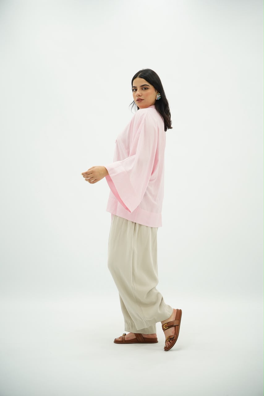 Chemise Kimono à Fermeture Nouée – Rose Bébé
