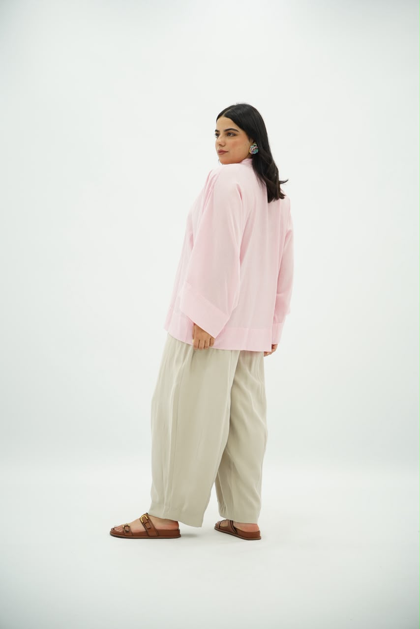 Chemise Kimono à Fermeture Nouée – Rose Bébé