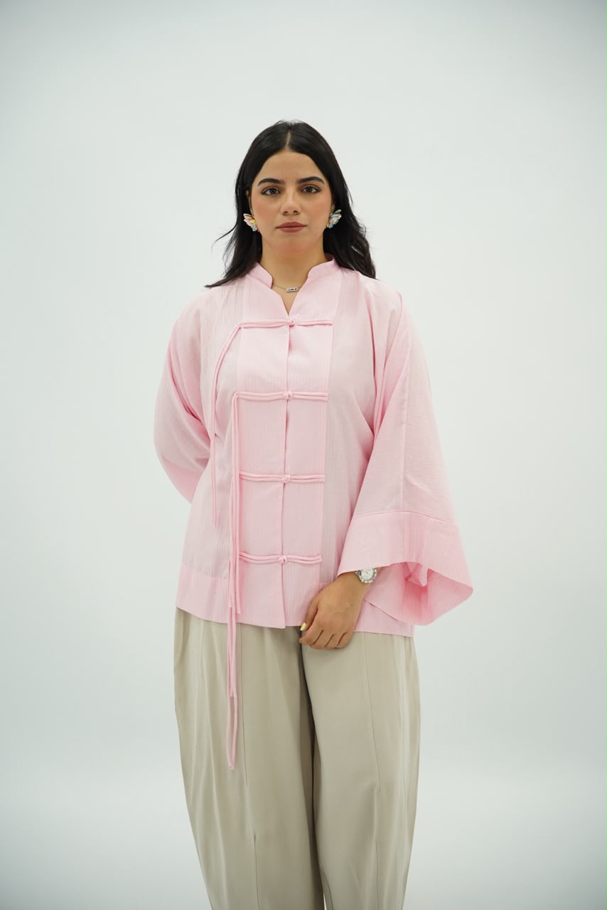 Chemise Kimono à Fermeture Nouée – Rose Bébé