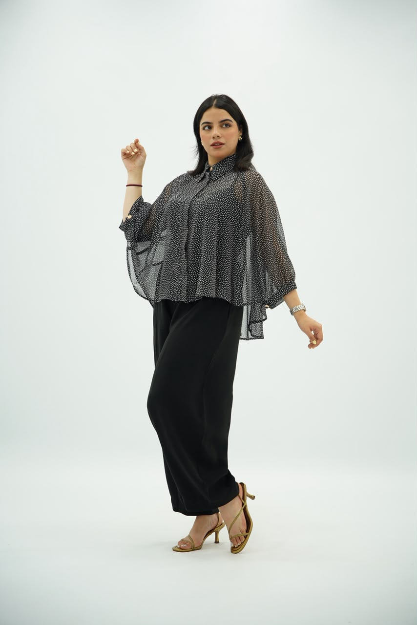 Chemise Fluide à Pois avec Manches Cape