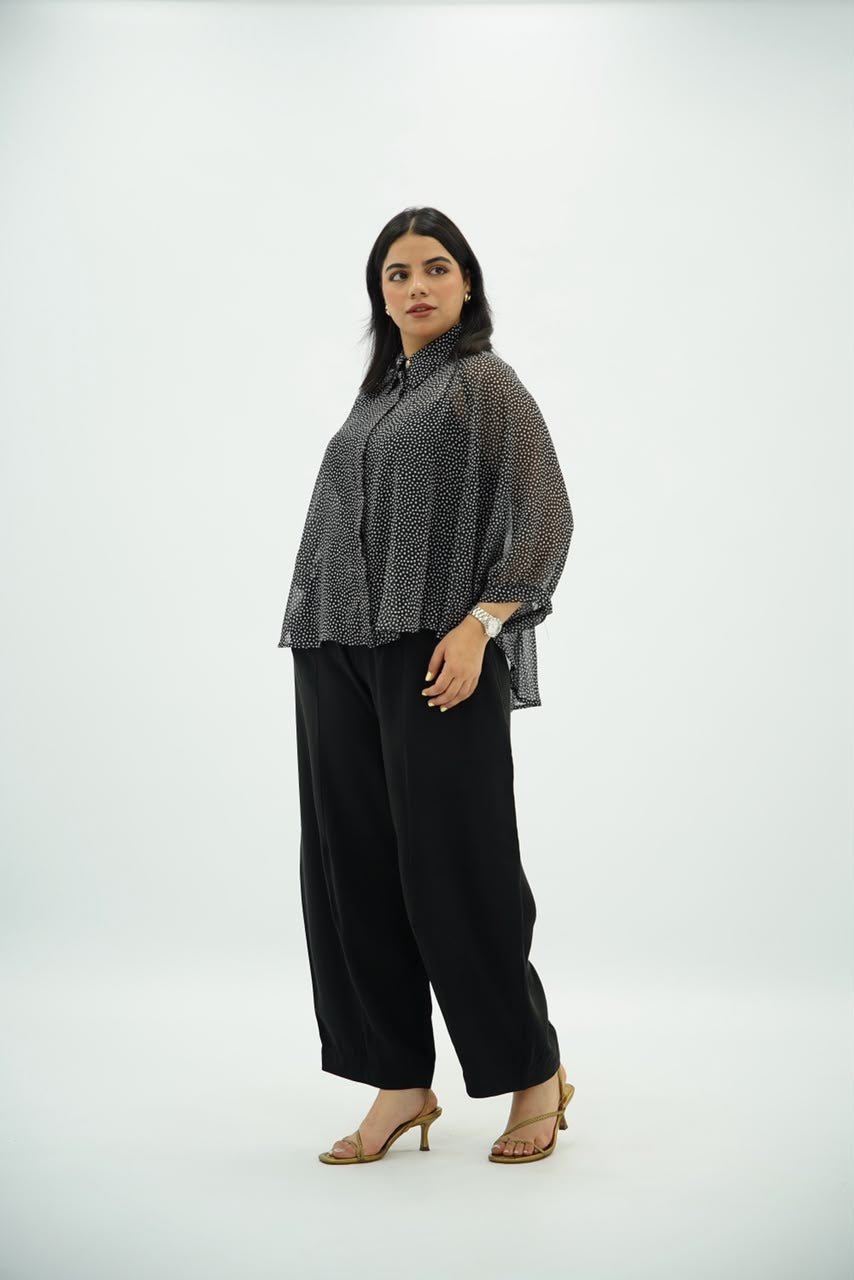Chemise Fluide à Pois avec Manches Cape