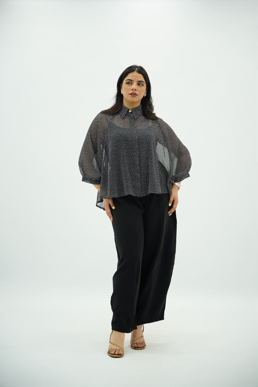 Chemise Fluide à Pois avec Manches Cape