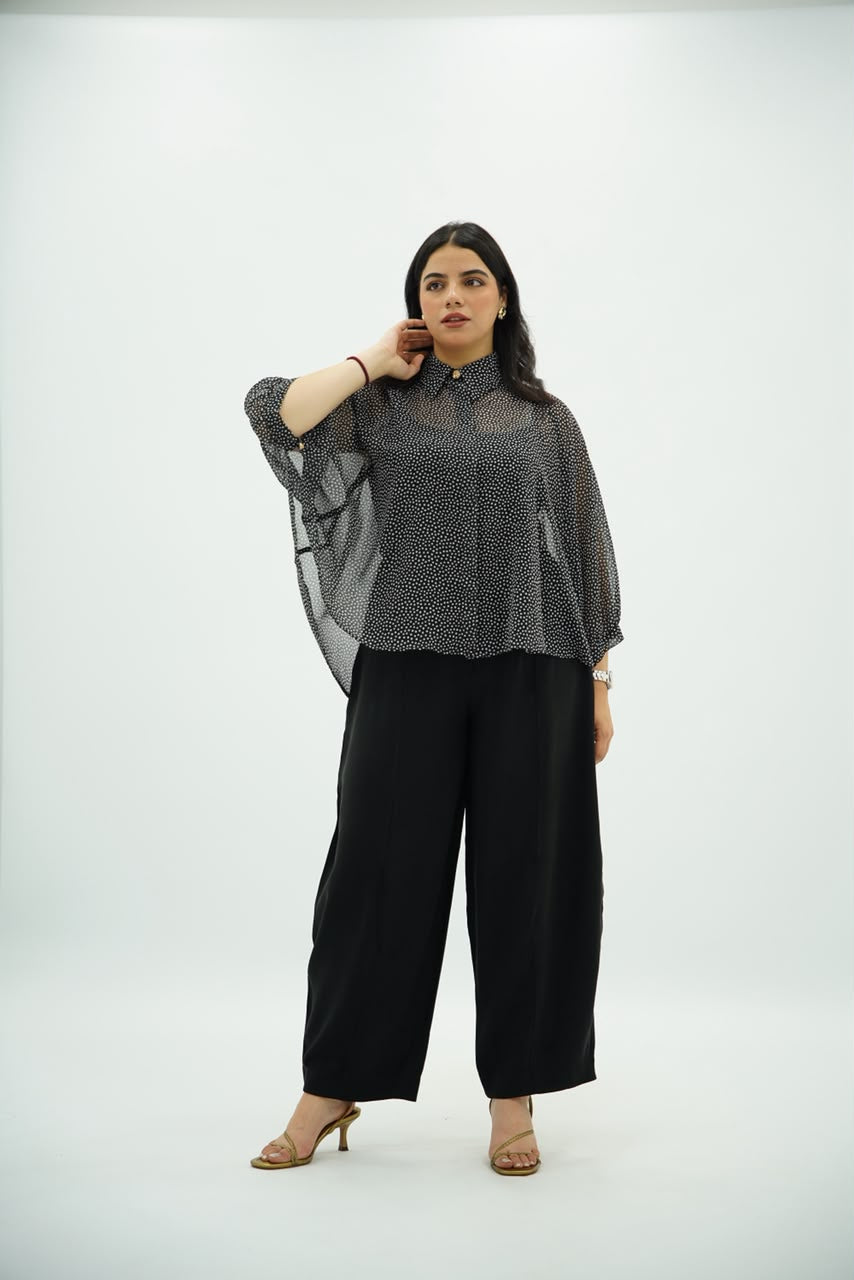 Chemise Fluide à Pois avec Manches Cape