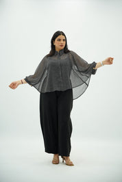 Chemise Fluide à Pois avec Manches Cape