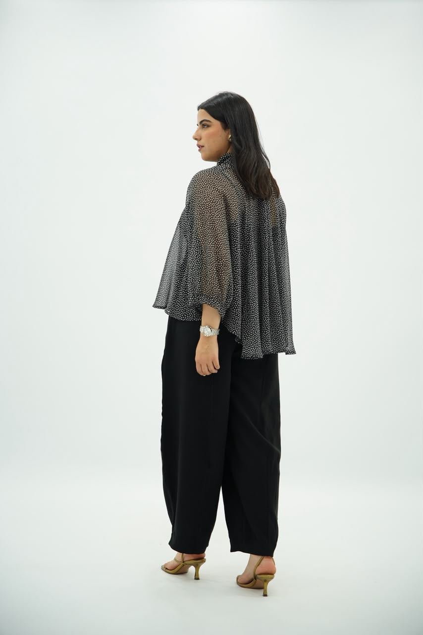 Chemise Fluide à Pois avec Manches Cape