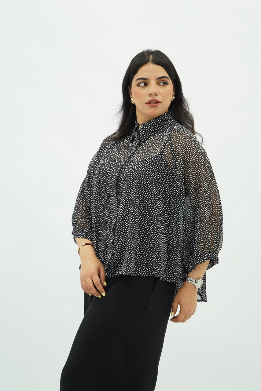 Chemise Fluide à Pois avec Manches Cape