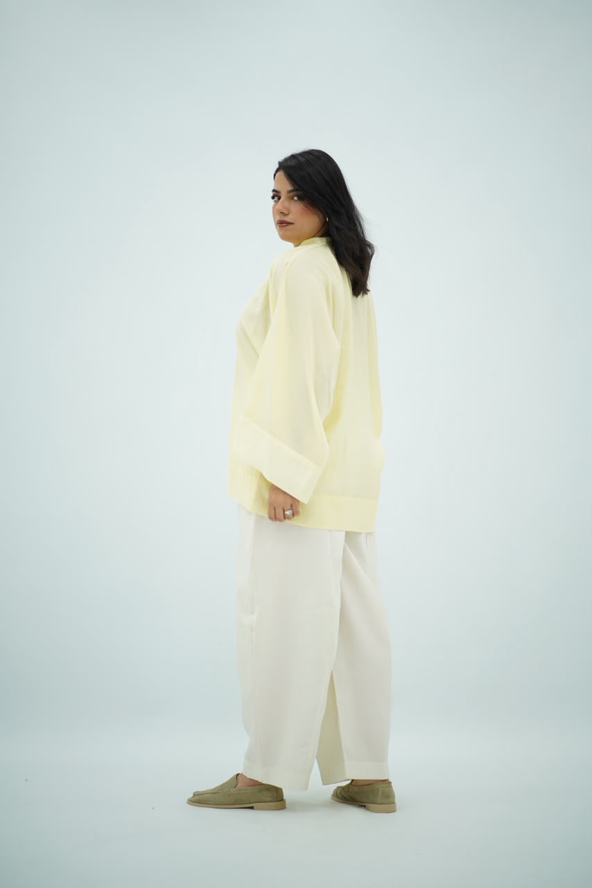 Chemise Kimono Fluide à Fermeture Nouée – Jaune Pastel