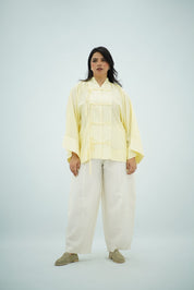 Chemise Kimono Fluide à Fermeture Nouée – Jaune Pastel