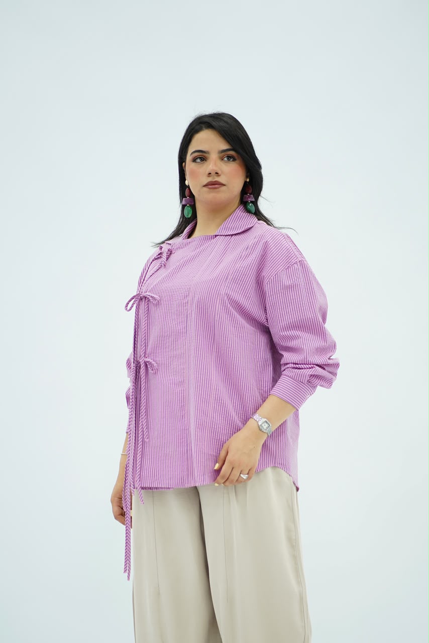 Chemise Rayée à Liens à nouer  – Élégance Moderne