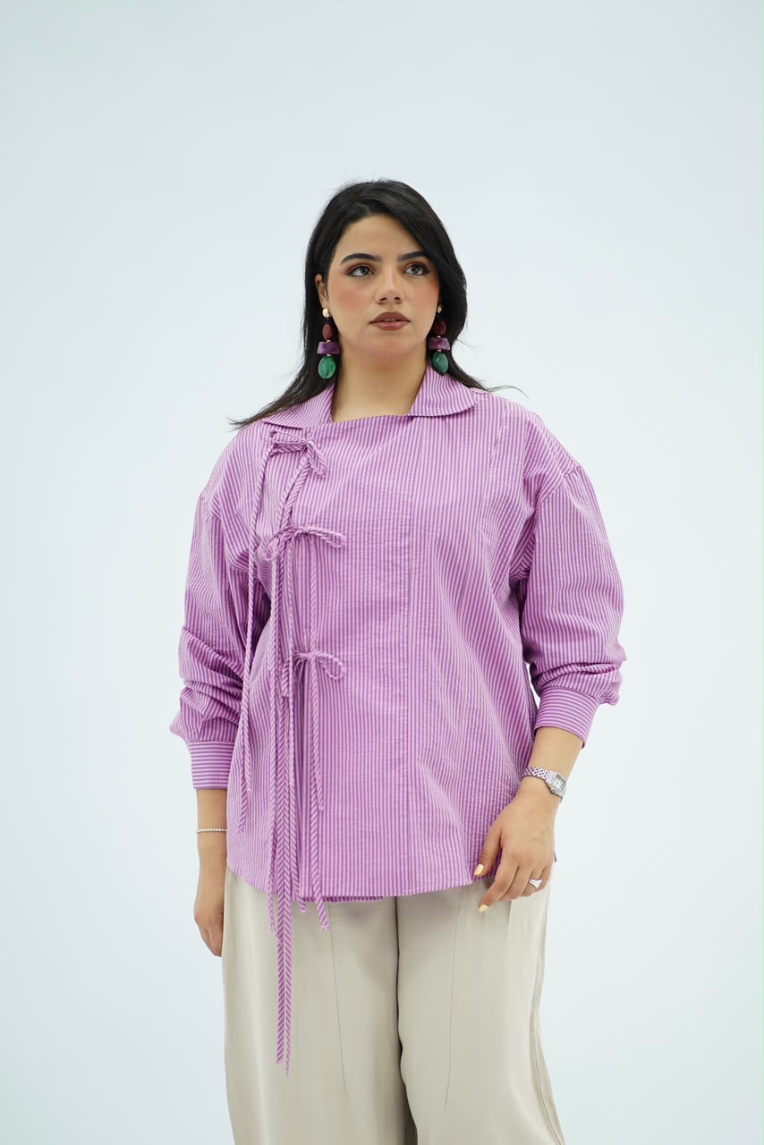 Chemise Rayée à Liens à nouer  – Élégance Moderne