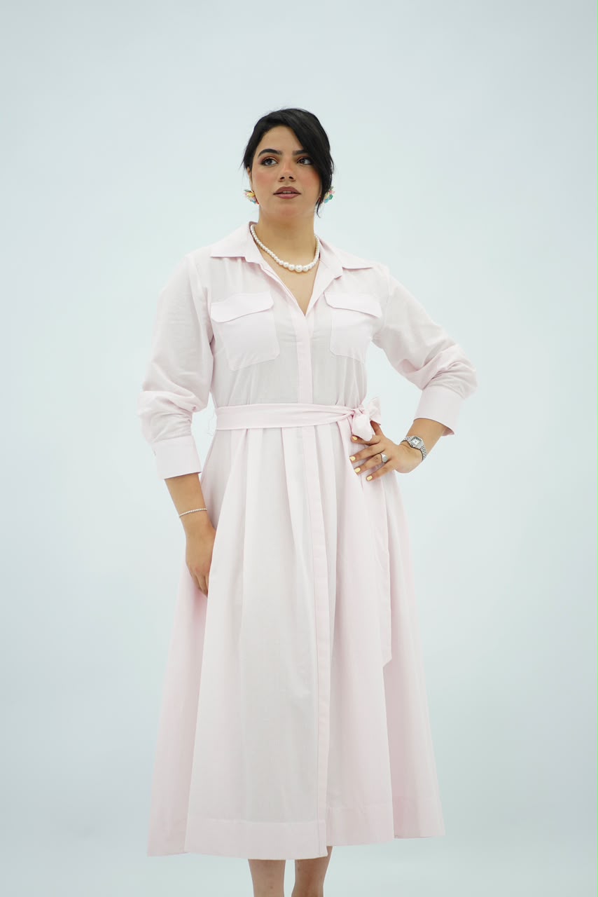 Robe Chemise Rose bébé Ceinturée