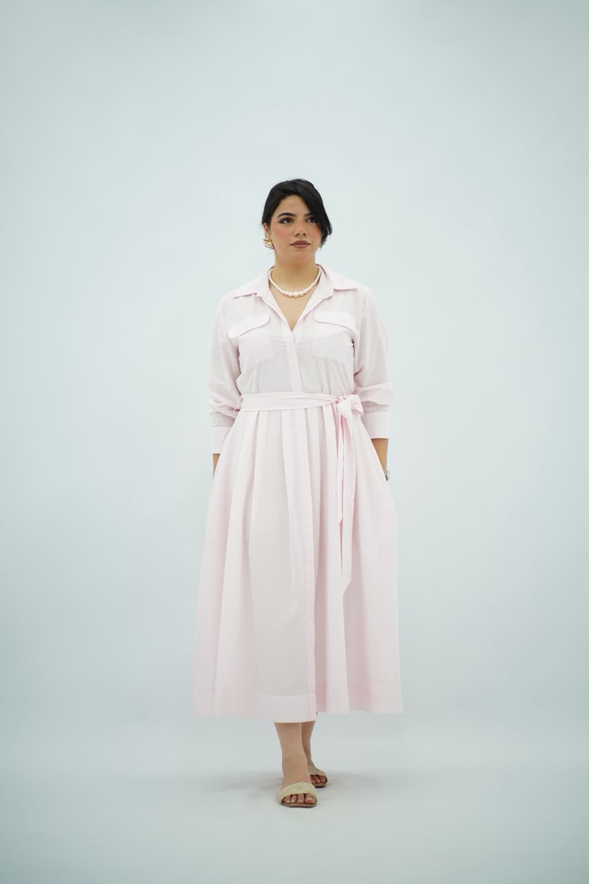Robe Chemise Rose bébé Ceinturée