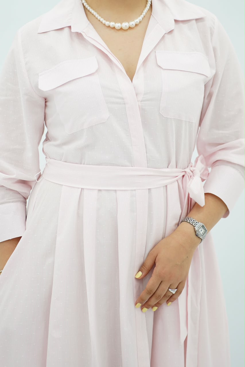Robe Chemise Rose bébé Ceinturée