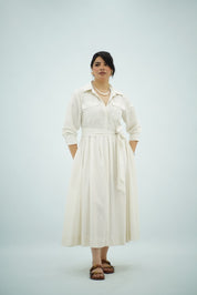 Robe Blanc cassé à petit pois Évasée Ceinturée