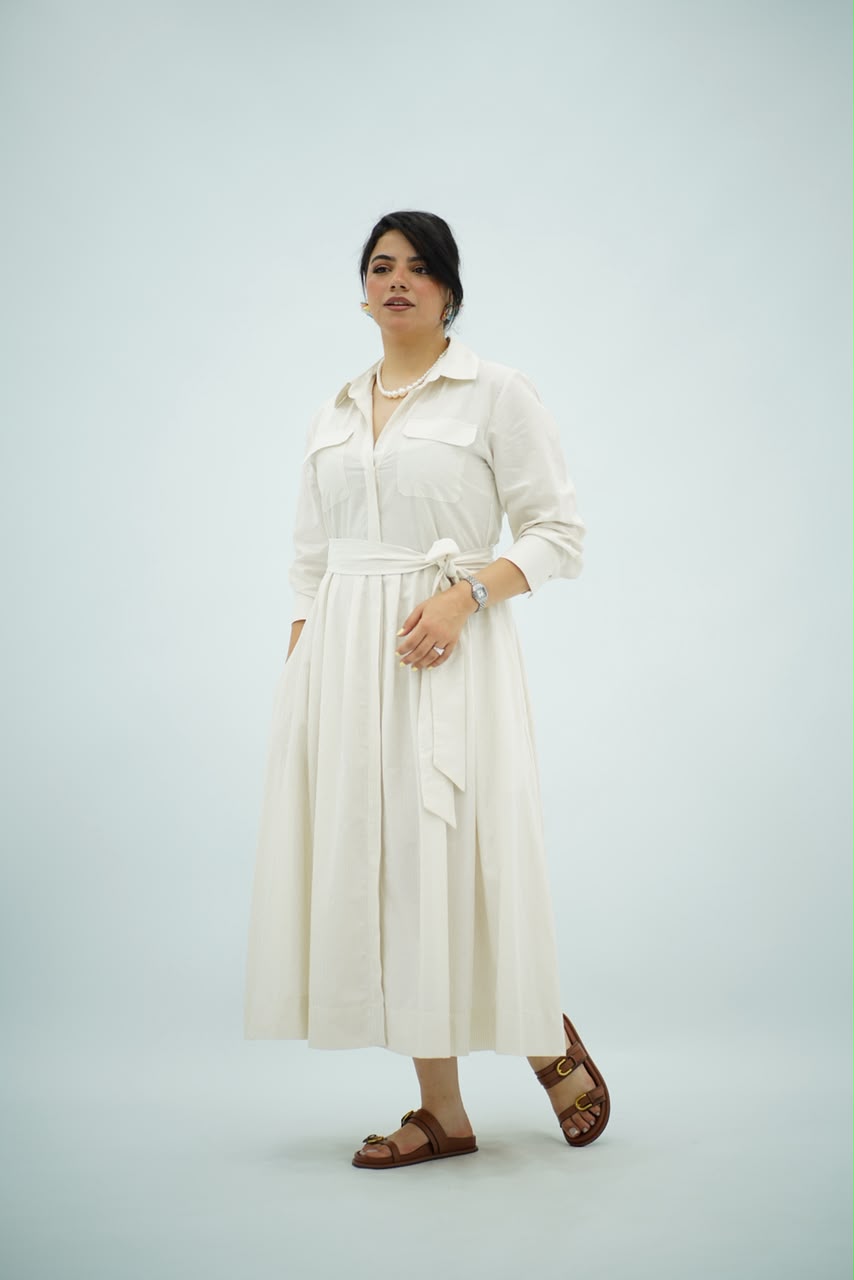 Robe Blanc cassé à petit pois Évasée Ceinturée