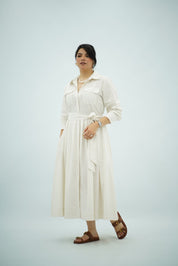 Robe Blanc cassé à petit pois Évasée Ceinturée