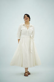 Robe Blanc cassé à petit pois Évasée Ceinturée