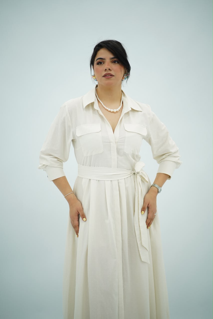 Robe Blanc cassé à petit pois Évasée Ceinturée