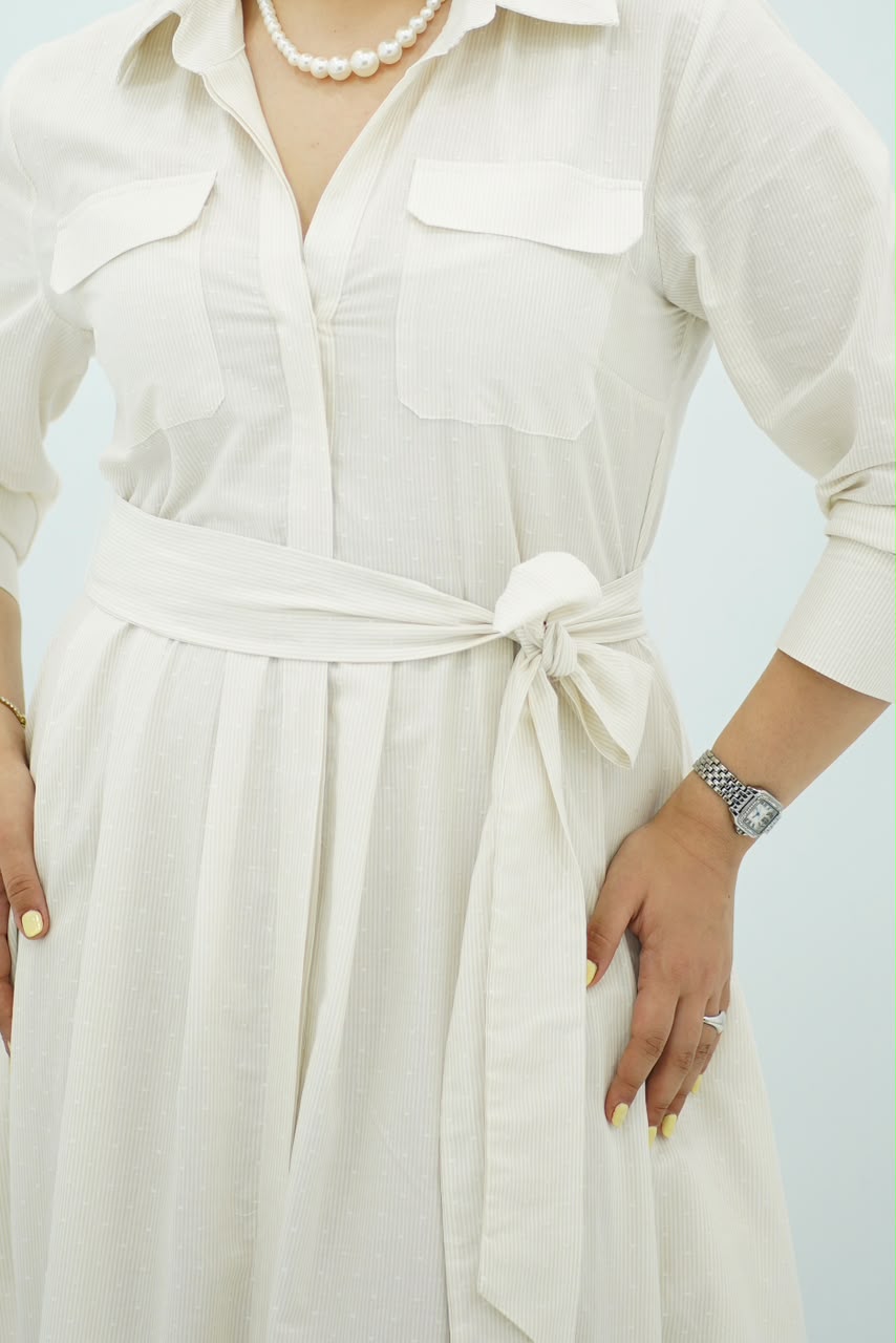 Robe Blanc cassé à petit pois Évasée Ceinturée
