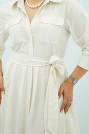 Robe Blanc cassé à petit pois Évasée Ceinturée