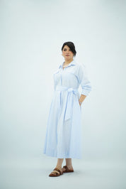 Robe Bleu ciel Évasée Ceinturée