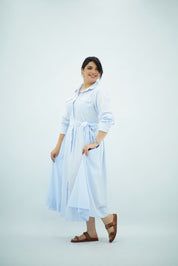 Robe Bleu ciel Évasée Ceinturée