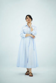 Robe Bleu ciel Évasée Ceinturée