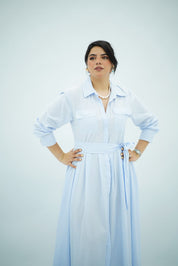 Robe Bleu ciel Évasée Ceinturée