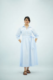 Robe Bleu ciel Évasée Ceinturée